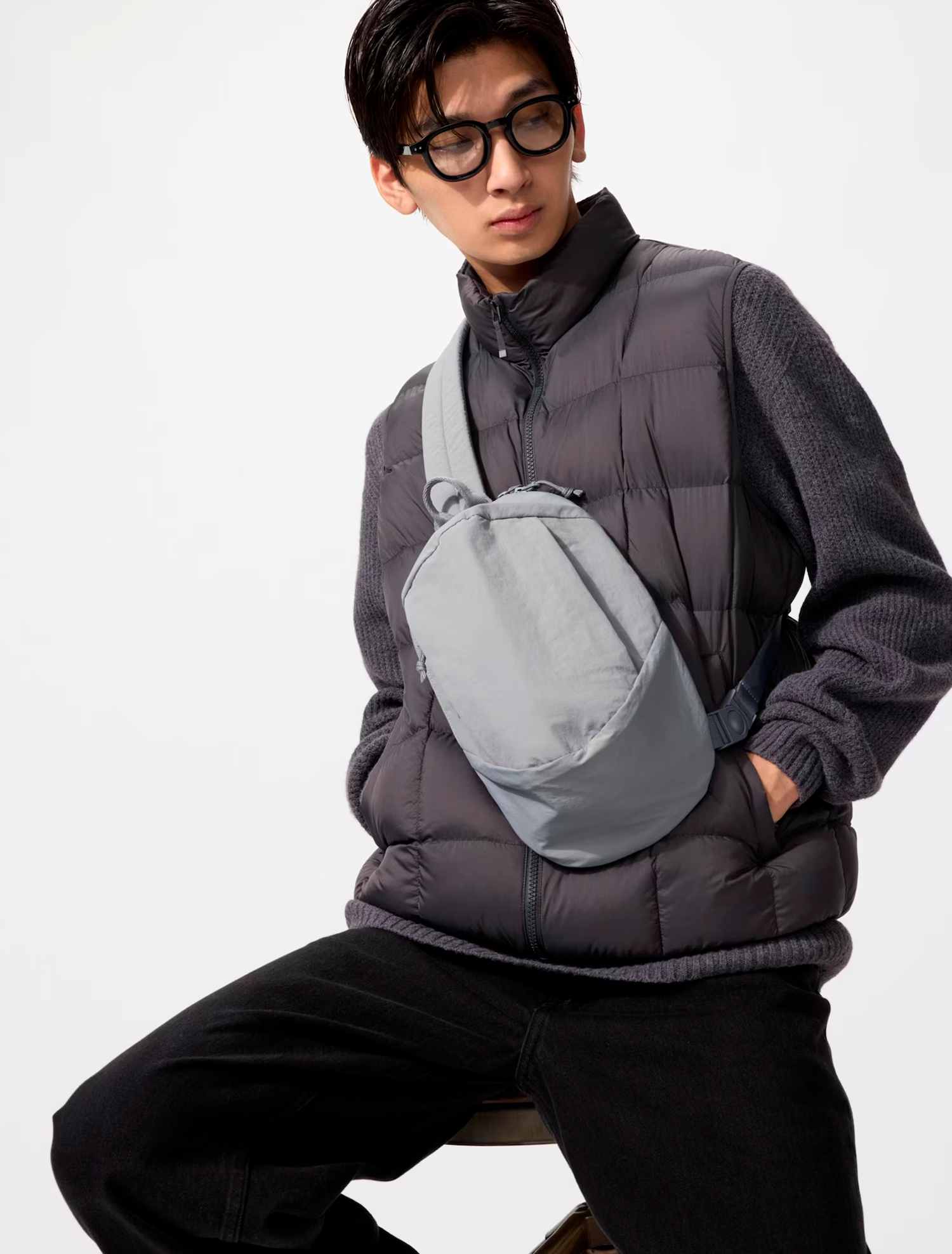 Bandolera Morral Uniqlo Gris Claro - Imagen 2