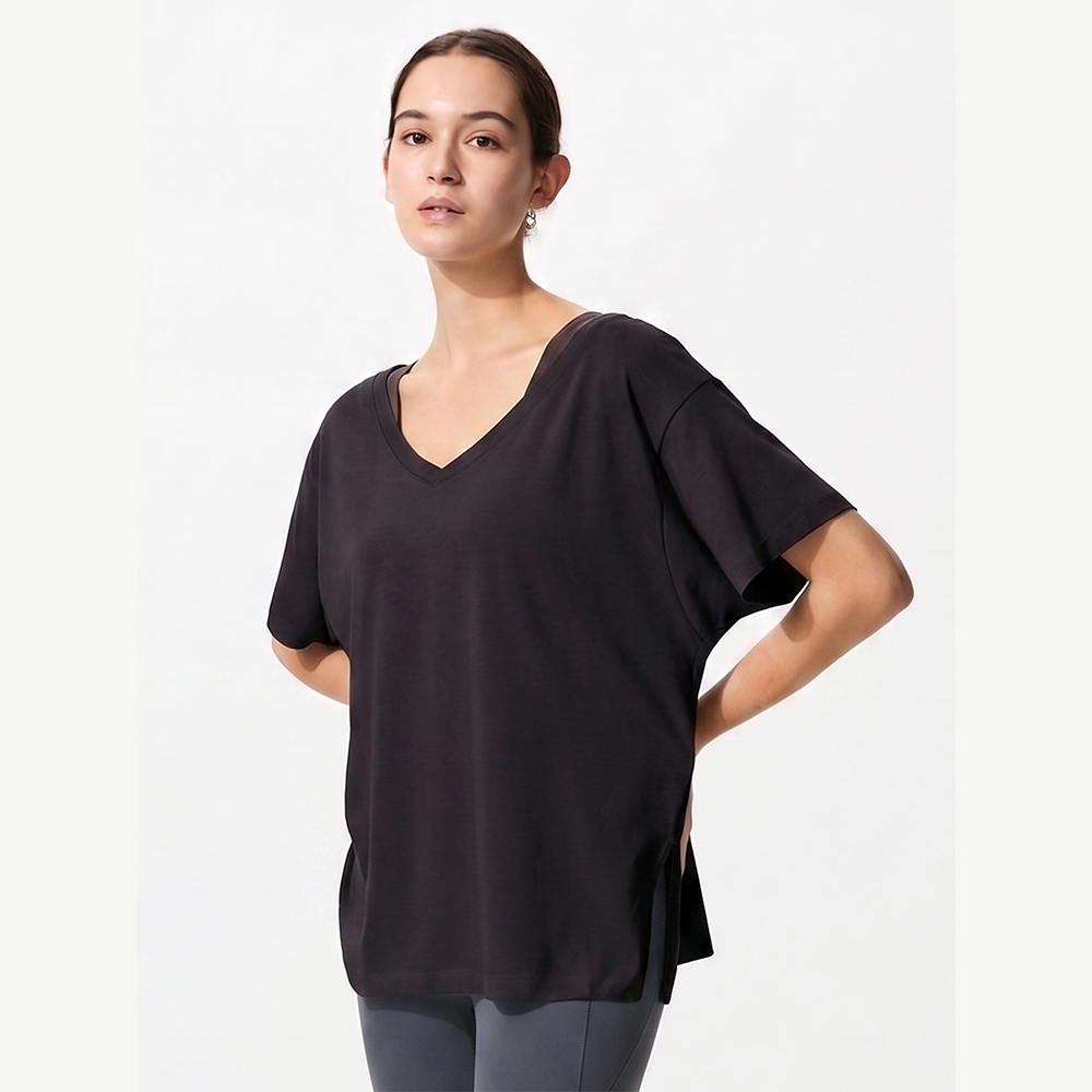 Remera Uniqlo Airism Cuello V De Mujer Holgada Negro - Imagen 2