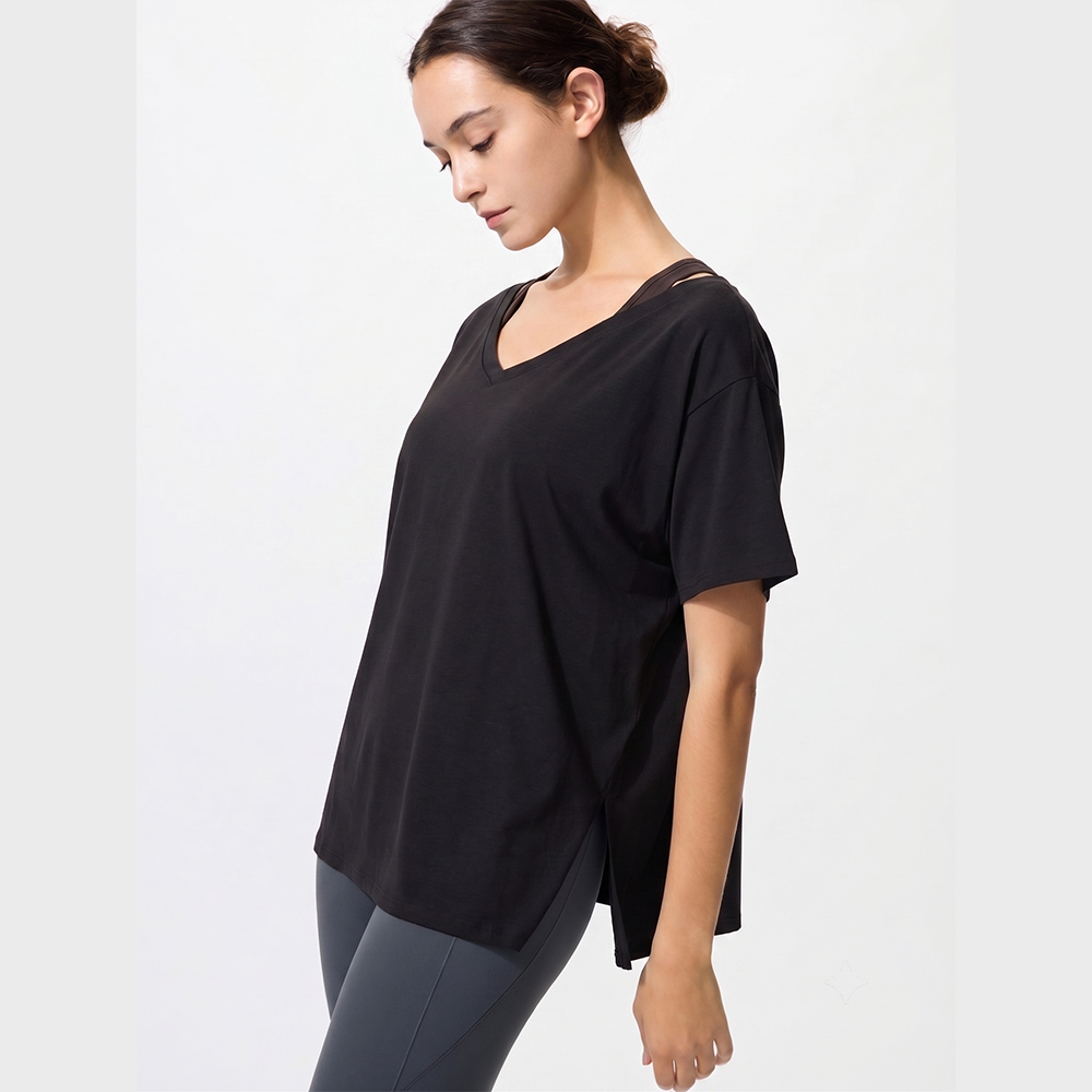 Remera Uniqlo Airism Cuello V De Mujer Holgada Negro - Imagen 3